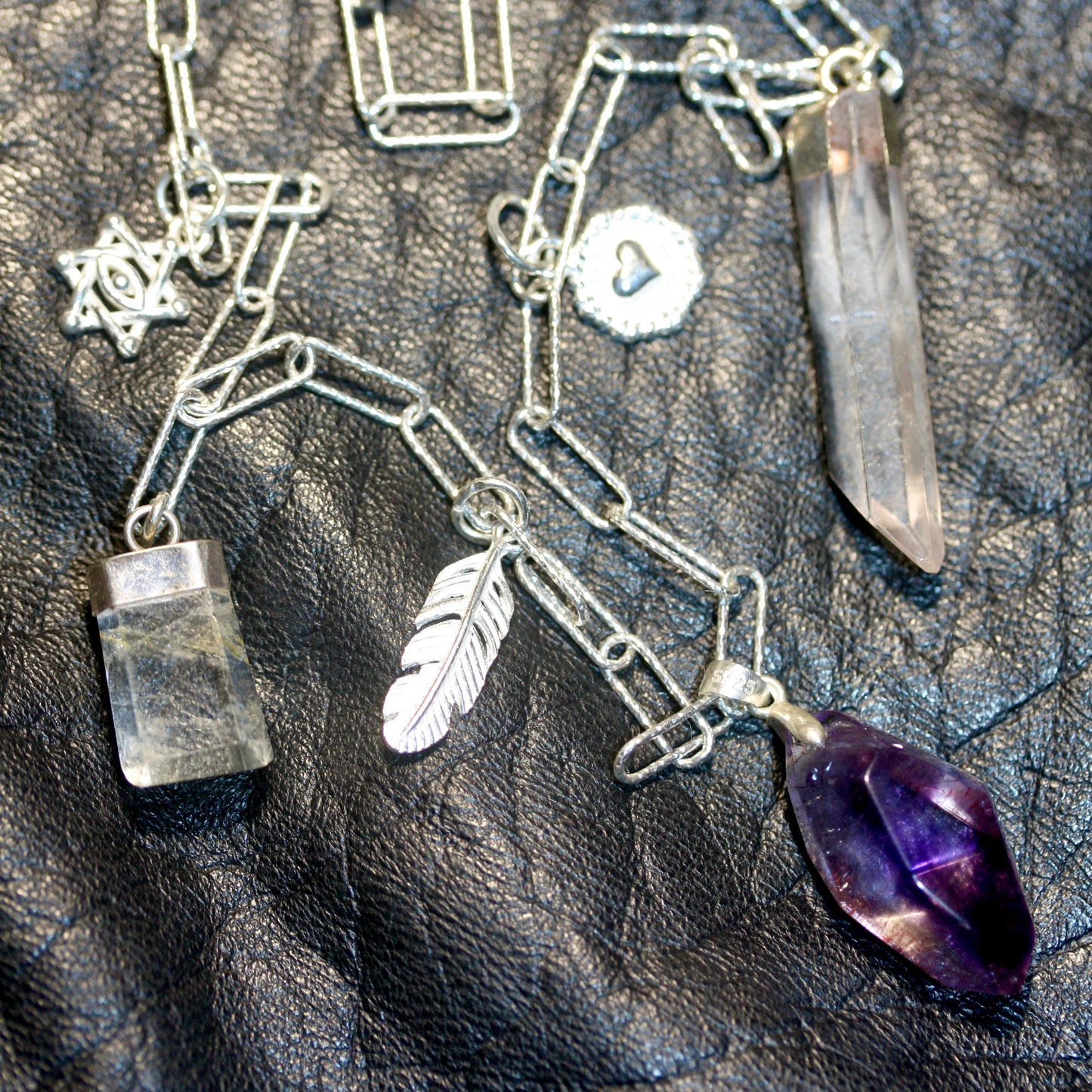 A Super 7 Sterling Silver Charmed Delight Necklace - One only