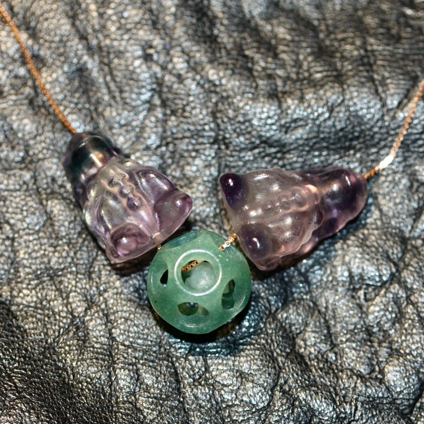 A Dragons Fluorite Surprise Necklace - sterlings silver rose gold