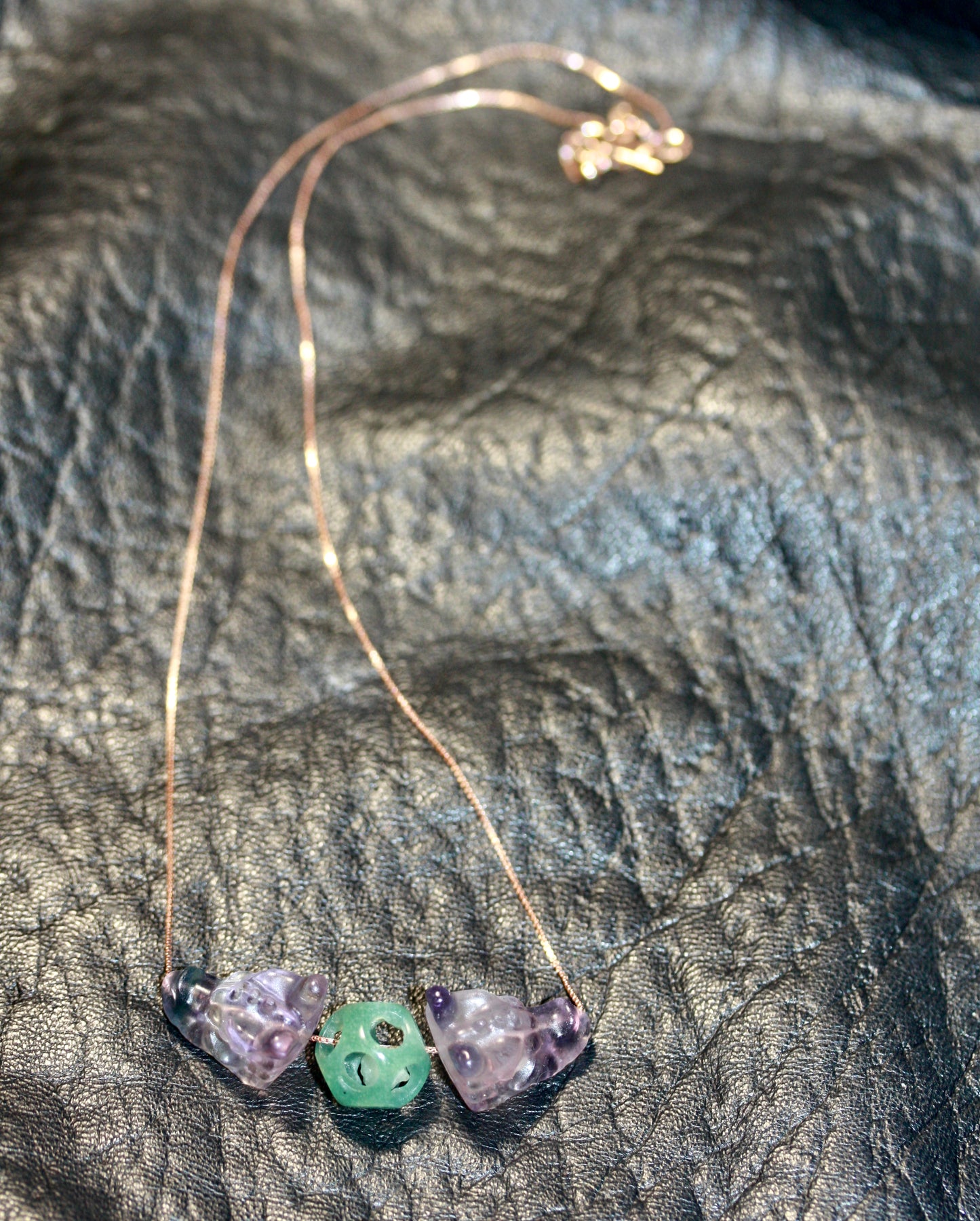 A Dragons Fluorite Surprise Necklace - sterlings silver rose gold